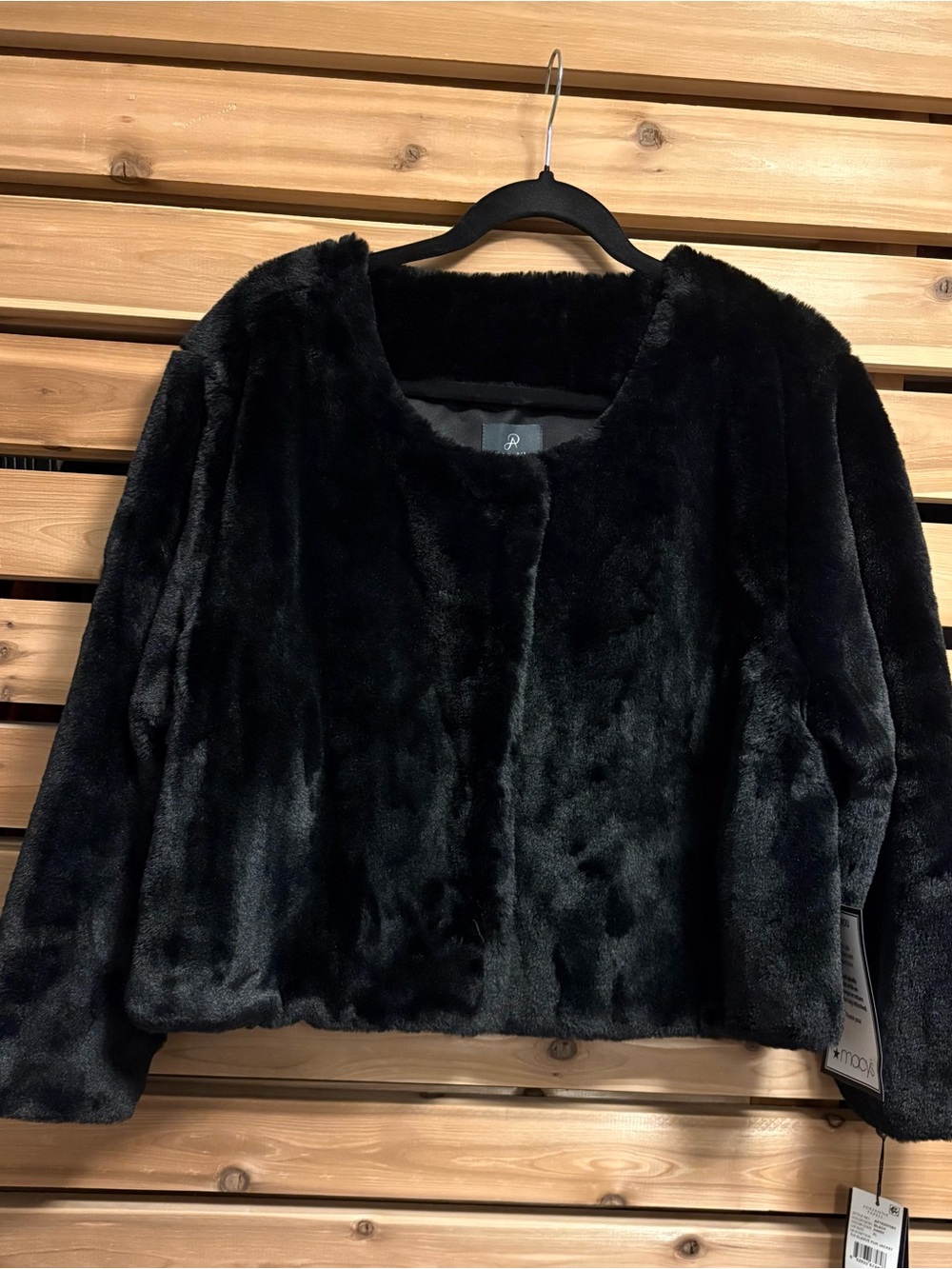 Adrianna Papell Black 3/4 Sleeve Faux Fur Jacket